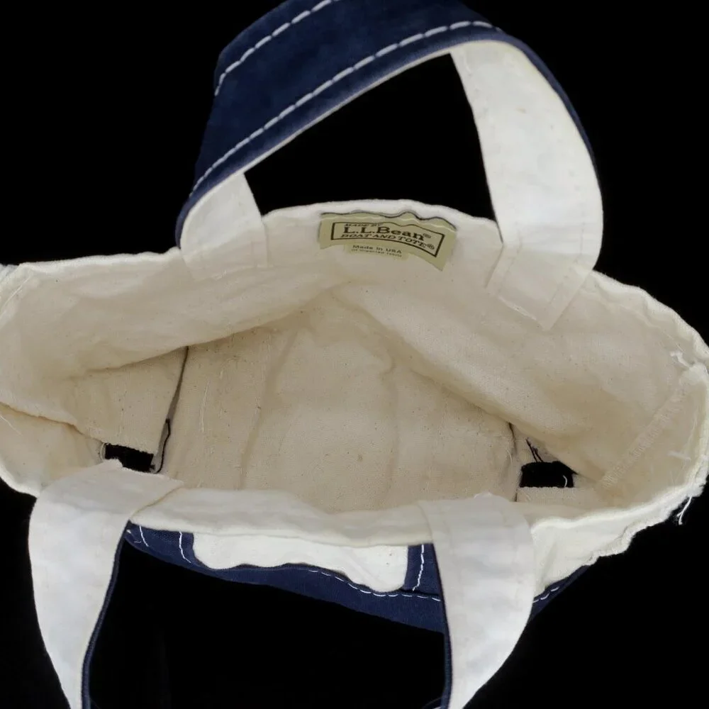 Vintage LL Bean Mini Micro Boat And Tote Canvas & Navy Blue Handles 9x7